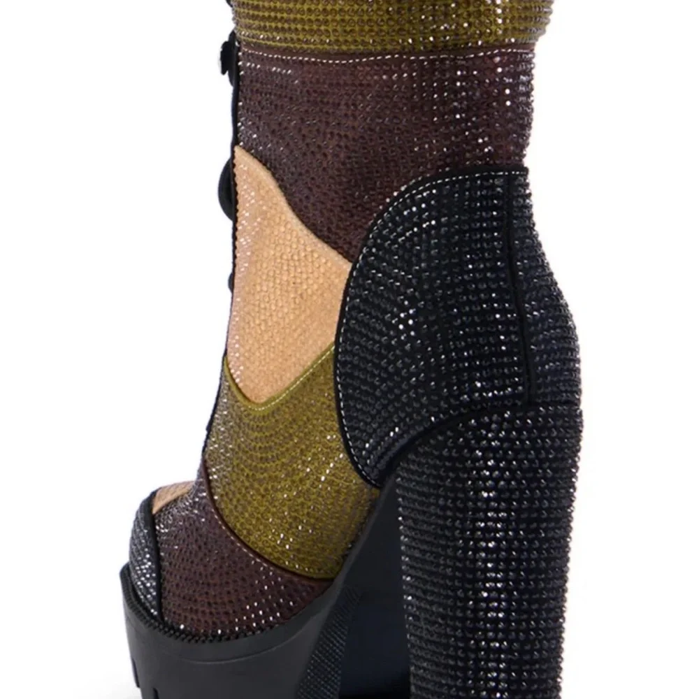 Elegant Women's Heeled Boots in Black, Brown, and Tan Sparkly Boots - Picture 4 of 9